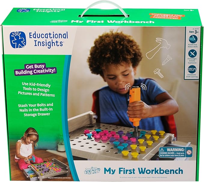 Educational Insights Design & Drill My First Workbench (Gray) Supports STEM Learning, Ages 3 and Up, (125+ Pieces)