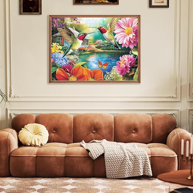 500 Pieces Puzzles for Adults Puzzle Hummingbird Flower Jigsaw Puzzles 500 Piece for Adults Kids Seniors, Letters on Back Challenging Toys Great Gift for Family Friends 20.5 x 15 in