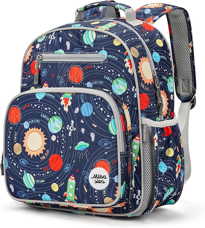 mibasies Boys Backpack 5-8: Lightweight Kids Backpacks Boys - Boy Bookbag for Elementary School - Galaxy LightGray