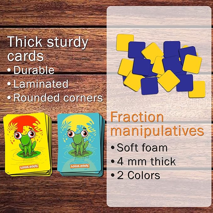 Froggy Fractions Math Games for Fourth Grade and up, 24 Fraction Manipulatives 72 Proper, Improper, and Mixed Fractions Card, Stem Toys for 10 Year Olds and Up