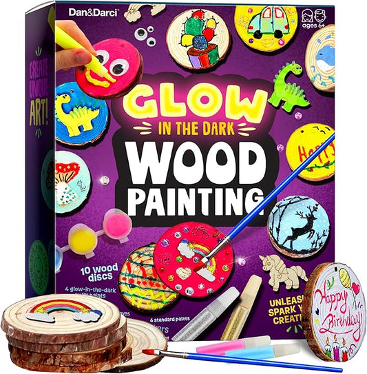 Dan&Darci Glow in The Dark Wood Painting Craft Kit for Kids - Arts and Crafts for Kid Ages 6 7 8 9 10 11 12 - Art Set Party Gift - Paint Kits 6-8, 8-12 - Gifts Summer Toys for Girls 8-12