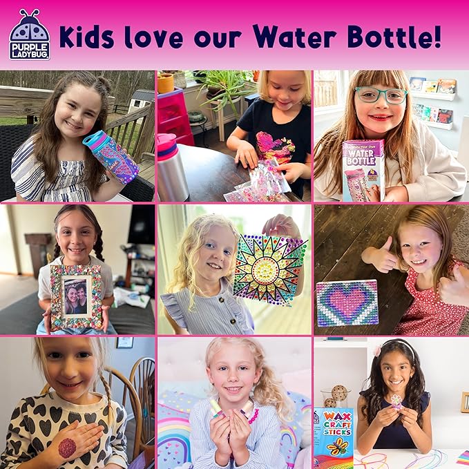PURPLE LADYBUG Decorate Your Own Water Bottle Kit - Gifts for Girls Ages 4-8 Years Old Birthday, Little Girl Gifts, Kids Water Bottle for School, Christmas Gift for Girls