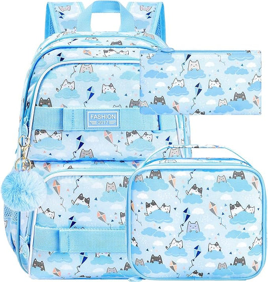 UFNDC Backpack for Girls, 17.5" Water Resistant Cat Galaxy Tie-Dye School Backpacks, Teens Bookbag for Women College Middle