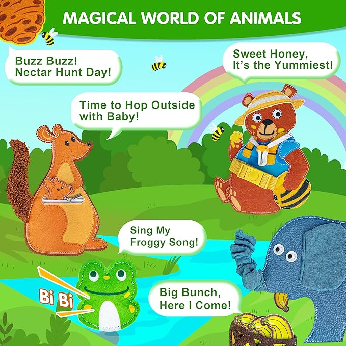 Quanquer Animals Busy Book for Toddlers 1-3 – Montessori Sensory Toys Busy Board for 1 Year Old, Educational Learning Activity Book, Quiet Travel Toy for Car & Airplane, Birthday Gifts for Age 1 2 3