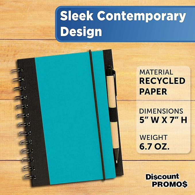DISCOUNT PROMOS Eco Block Notebooks with Pens Set of 10, Bulk Pack - Perfect for School, Office, Business, Home - Aqua