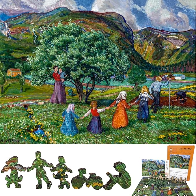 Wooden Puzzle for Adults - Uniquely Shaped Pieces - Made in The USA by FoxSmartBox - 225 Pieces - Summer and Playing Children
