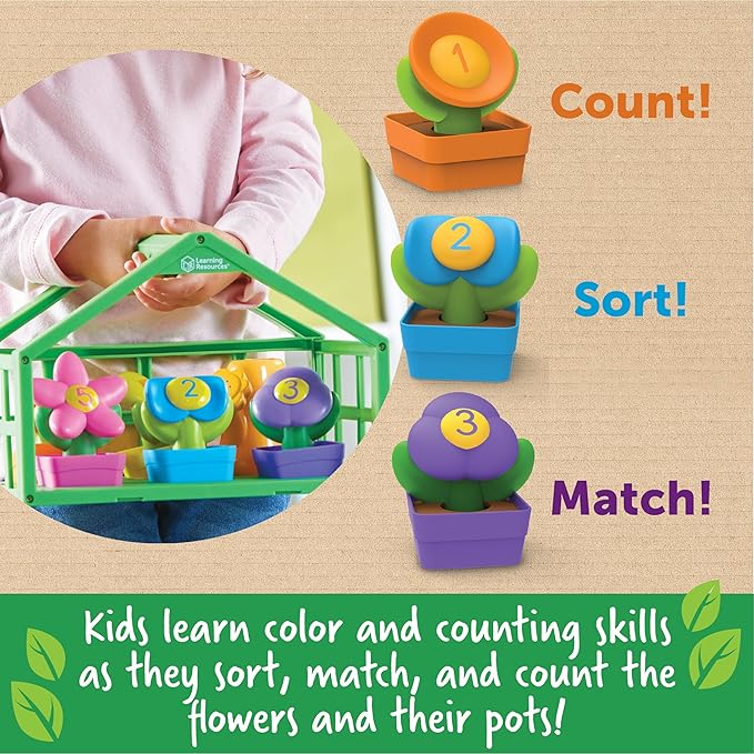 Learning Resources Growing Greenhouse Color & Number Playset, Preschool Learning Activities, Montessori Toys, Easter Toys, Ages 18 Month+, 12 Pieces