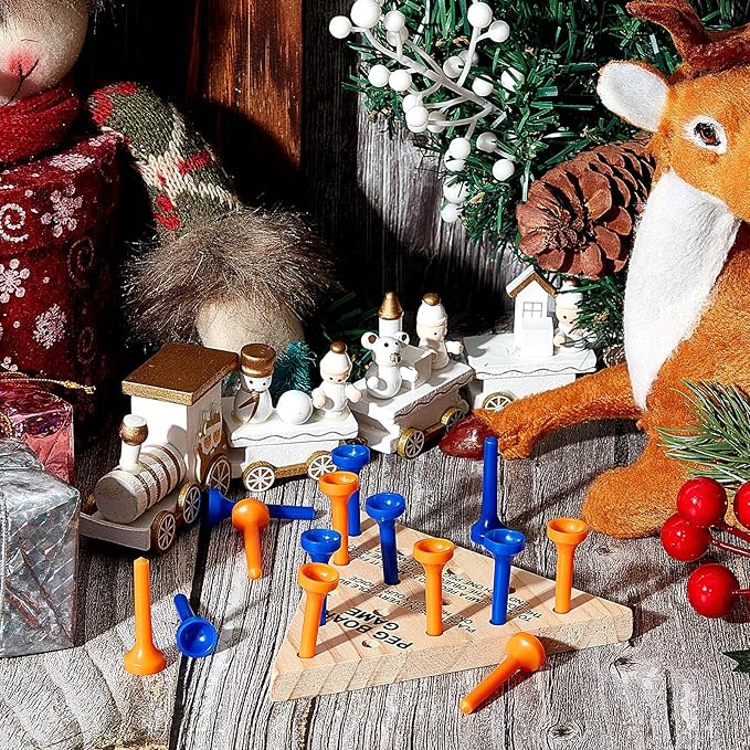 Zhanmai Wooden Triangle Peg Game, 3 Sets, Educational Board Game for Teens and Adults, Travel Size, Strategy Toy, Operation Christmas Toys Fun Learning Puzzles(Blue Orange)