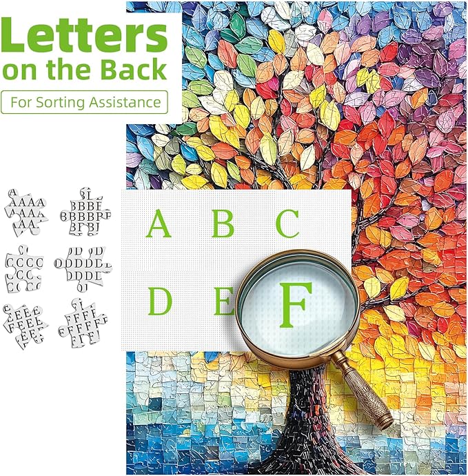 Blueforest Tree of Life 1000 Piece Puzzle for Adults - Stained Glass Mosaic Jigsaw Puzzle, Vibrant Impossible Challenging Puzzle with Letters on Back, Wall Art Decor