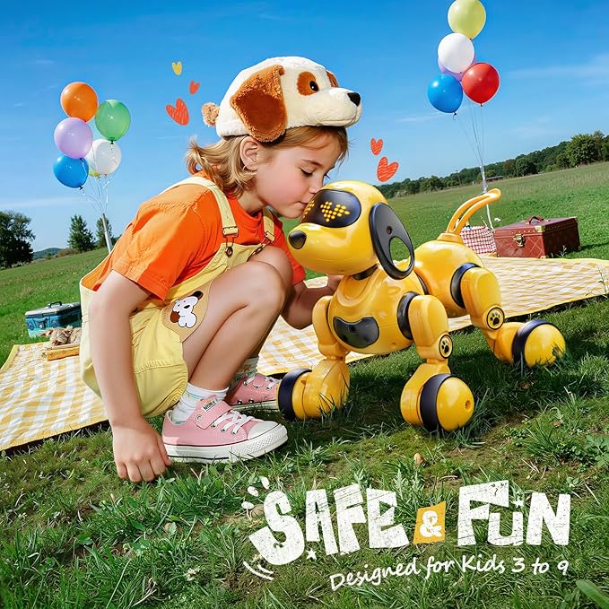 Ruko 18011 Smart Robot Dog Toy for Kids, Interactive Puppy with Remote & Gesture Control, Programmable LED Face Expressions, Fun Gift for Boys & Girls Ages 3 4 5 6 7 8, Yellow