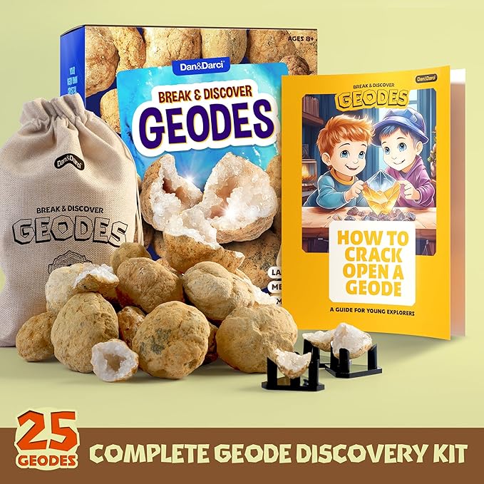 Dan&Darci Break Your Own Geodes - Hollow White Moroccan 1" - 2.5" Large, Medium, Small Geode for Kids - Science Kits for Kid Ages 8-12, 8-10, 12-14 Age - Discovery Toys Gifts