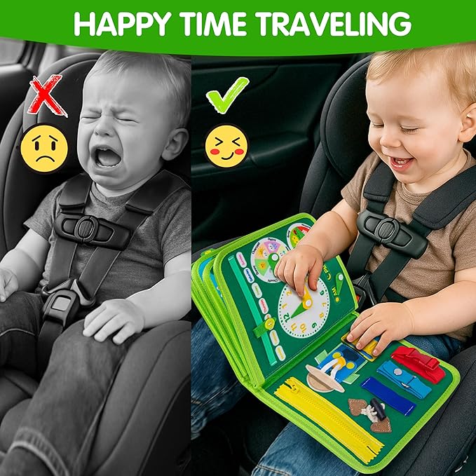 Quanquer Montessori Busy Book for Toddlers 1-3 - Farm Animal Sensory Busy Board for 1 Year Old Boys and Girls, Educational Travel Toy for Airplane Car Activities, Birthday Christmas Toddler Gifts