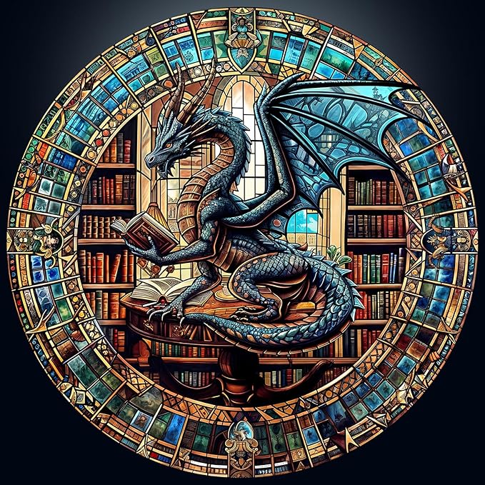 Round Puzzles for Adults 1000 Pieces, Hard Difficult Challenging Puzzles for Adults, Dragon's Library Jigsaw Puzzles 1000 Pieces for Seniors, 3D Visual Flat Puzzle (26.6 x 26.6in)
