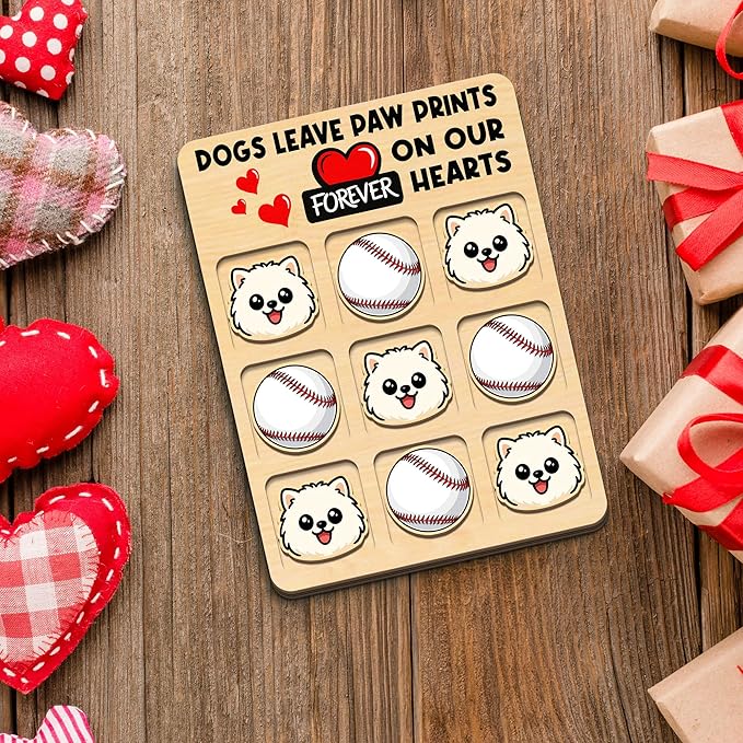 Personalized Dog XO Board Game, Personalized Cute Dog Wooden Noughts and Crosses Game, Pet Table Decor Road Trip Travel Game for Family (Dog 3)