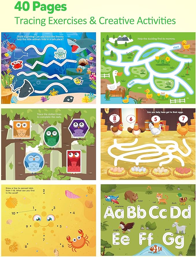 Coogam Pencil Control Tracing Workbook, Learn to Write Alphabet ABC Letters Numbers Handwriting Book Fine Motor Montessori Educational Toy Gift for Preschool Kids