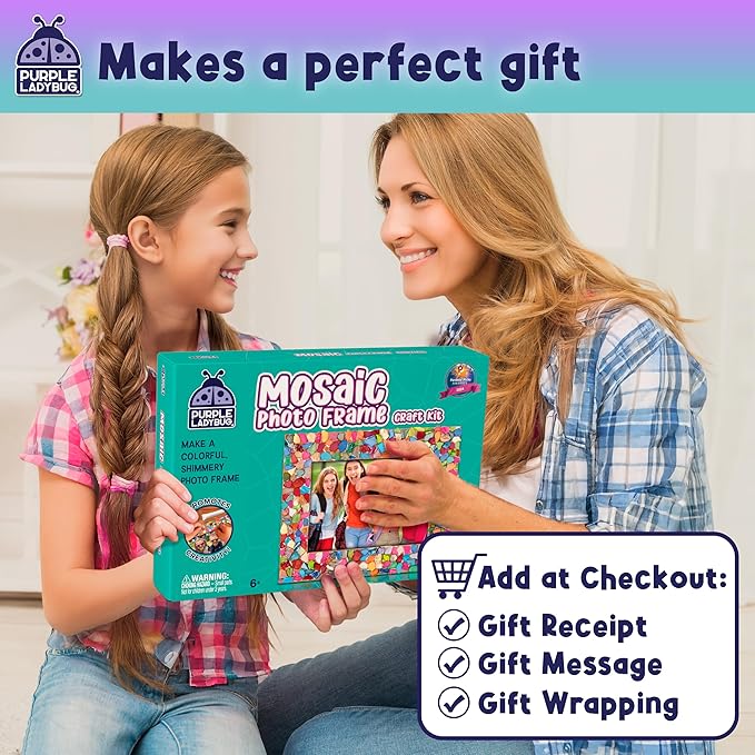 PURPLE LADYBUG DIY Mosaic Photo Frame Craft Kit - Summer Activities for Kids & Teens, Arts & Crafts for Girls 8-12, Birthday Gift for Girls, Fun Craft for Kids Ages 6-12