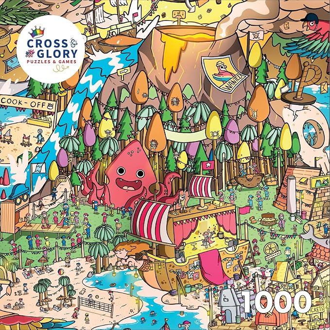 Cross & Glory - Scurvy Scallywags: Pirate Festival Fun - 1000 Piece Jigsaw Puzzle for Adults & Kids 12+ | Whimsical | Vibrant Island Adventure | Magical Puzzle Challenge | 19.25"x 26.625"