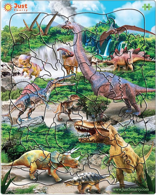 Just Smarty Jigsaw Dinosaur Puzzle for Boys and Girls | Educational Gift for Kids Ages 4-8 | 48 Pieces | Unique Jigsaw Shapes | Best Dinosaur Puzzles for Kids Ages 5-8