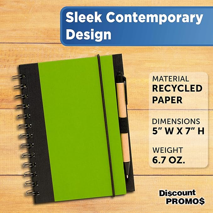 DISCOUNT PROMOS Eco Block Notebooks with Pens Set of 10, Bulk Pack - Perfect for School, Office, Business, Home - Lime Green