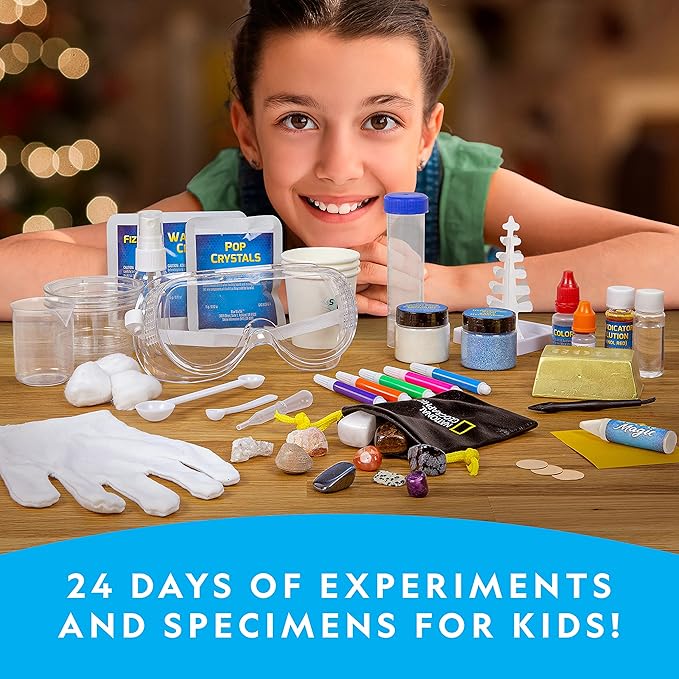 NATIONAL GEOGRAPHIC Science Kit & Rock Collection Advent Calendar 2025 – Jumbo Advent Calendar with 24 Days of Science Experiments, Gemstones & More for Kids, STEM Projects for Kids Ages 8-12
