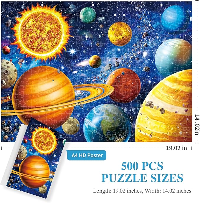 ALL4JIG Solar System Style Fun Jigsaw Puzzles for Adults and Kids, 500 Pieces, Christmas Secret Santa Gift, White Elephant Gifts, Number Partitioned for Easy Solving