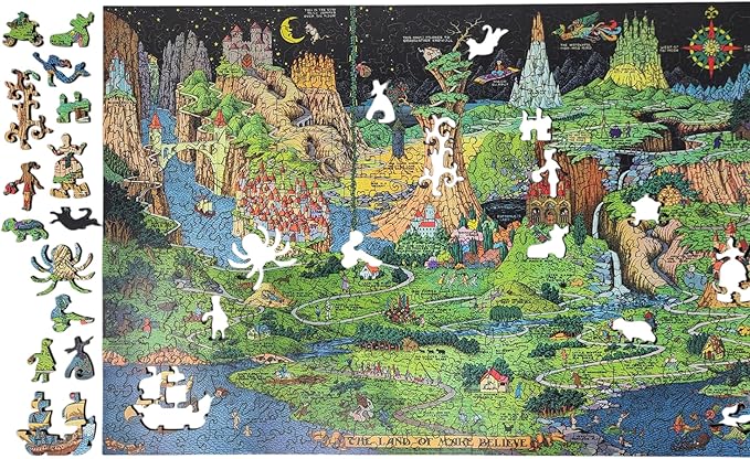 Wooden Puzzle for Adults - Uniquely Shaped Pieces - Made in The USA by FoxSmartBox - 454 Pieces - The Land of Make Believe