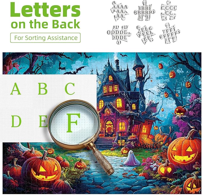 Halloween Jigsaw Puzzle 1000 Pieces for Adults - Haunted House Scene with Jack-o'-Lanterns, Ghosts & Bats - Spooky Night Sky Puzzle - Challenging 1000-Piece Jigsaw for Adults & Teens