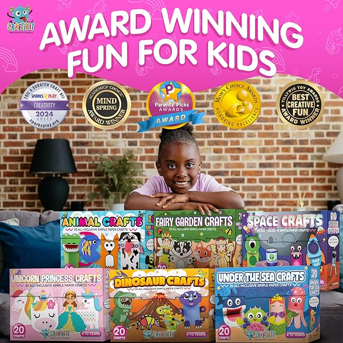 Craftikit® 20 Award-Winning Animal Toddler Arts and Crafts for Kids Ages 3-10 Years, All-Inclusive Animal Craft Kits, Fun Toddler Craft Box for Girls, Boys in Preschool