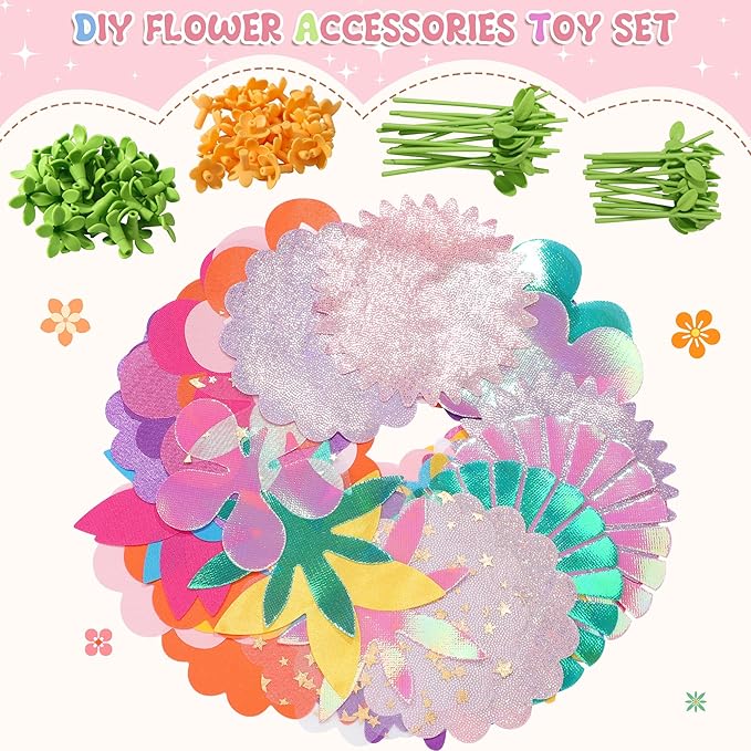 Plesechde DIY Fabric Flower Bouquets Toys Accessories,Arts and Crafts Toy Accessories with 110pcs Petals,Ideal Gifts for Kids 3+ Years Old for Birthday,Christmas