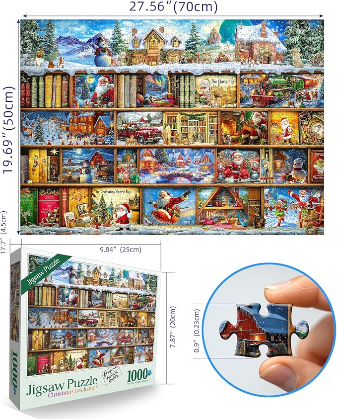 Christmas Jigsaw Puzzles for Adults 1000 Piece Book Library Puzzle for Adults with Letters on Back Challenging Holiday Family Adult Puzzles 1000 Pieces Gifts for Women Men Seniors