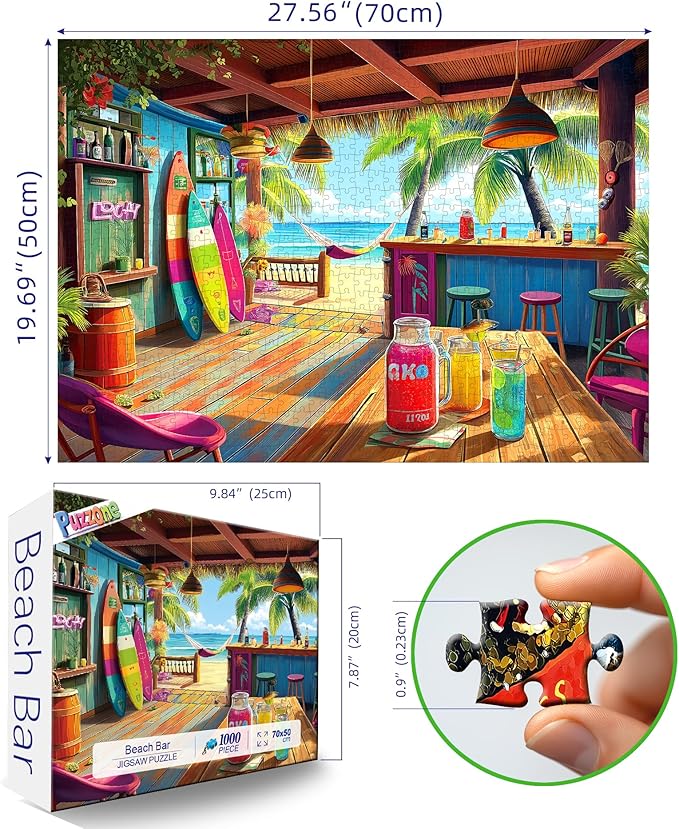 Beach Paradise 1000 Piece Jigsaw Puzzle for Adults Summer Tropical Bar Ocean View Challenging Puzzle Game Fun Adult Activity for Puzzle Lovers (27"x20")