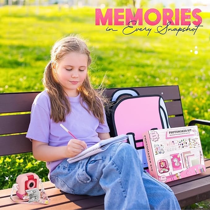 FINcredible Photomaker Kit - Instant Print Camera for Kids Plus DIY Journal Kit for Girls - 150 Pcs Tween Journal & Camera for Girls - 6 7 8 9 10 11 12 13 14 Year Old Girl (Unicorn)