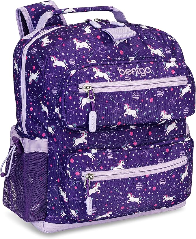 Bentgo Kids Backpack - Lightweight 14” Backpack in Fun Prints for School, Travel, & Daycare, Ideal for Ages 4+, Roomy Interior, Durable & Water-Resistant Fabric, & Loop for Lunch Bag (Unicorn)
