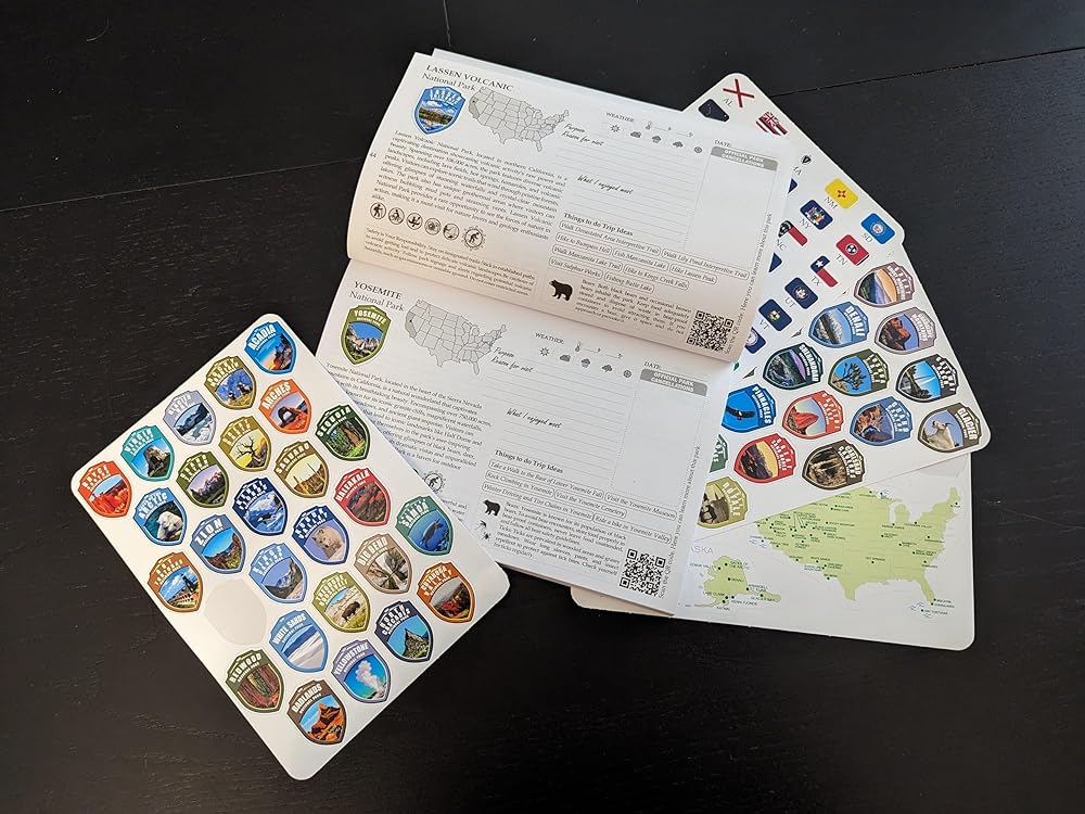 Adventures Go On. The BOOK is a guide to the National Parks of the United States of America with complete stickers for all 63 US National Parks. (Black/White Book)