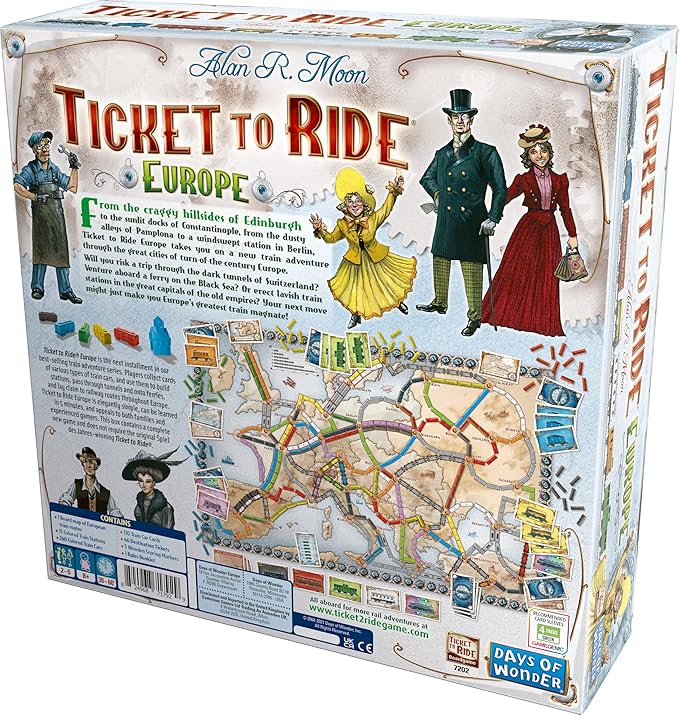 Asmodee Ticket to Ride Europe Board Game - Embark on a Railway Adventure Across The Continent! Fun Family Strategy Game for Kids & Adults, Ages 8+, 2-5 Players, 30-60 Min Playtime