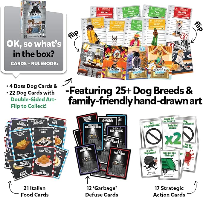BOSS DOG GAMES Boss Dog International Stand Alone Game or Expansion Play for Boss Dog The Card Game - Simple, Strategic Card Game for Kids, Adults & Family - Parties, Trips, Game Night - Ages 7+