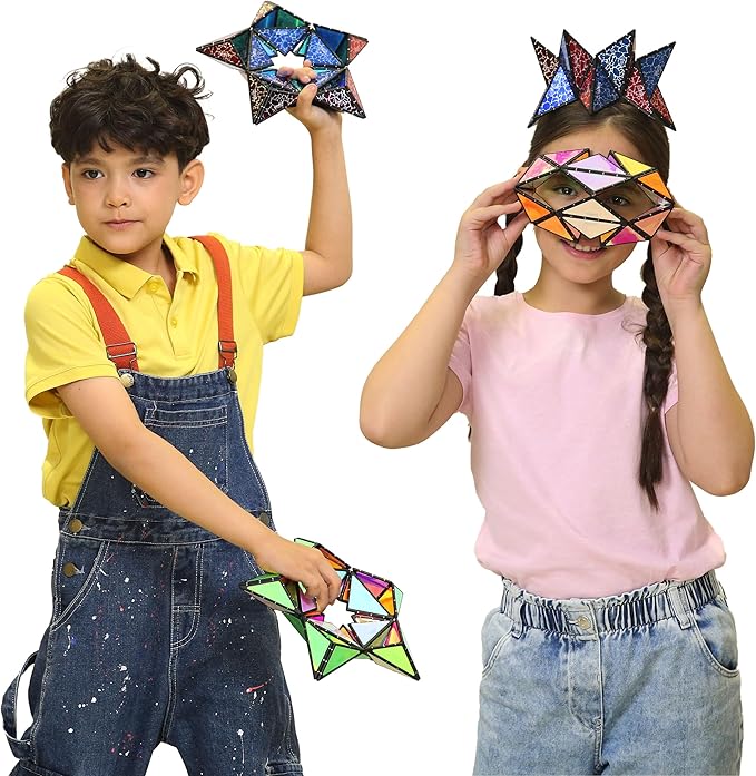 TOSY Magnet Pyramid Glow - 1 Cube Transforms into 1 Billion Shapes, 12 Pieces, 243 Rare Earth Magnets, Glowing, Holographic Design Magnet Tiles Creative Puzzle STEM/STEAM Toy