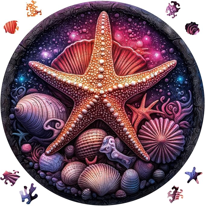 Wooden Puzzles for Adults, Colorful Starfish Jigsaw Puzzles, Unique Adult Puzzles 200pcs, Wood Toys Puzzles Best Gift for Adults and Kids Family Brain Game 11.2x11.2 inch