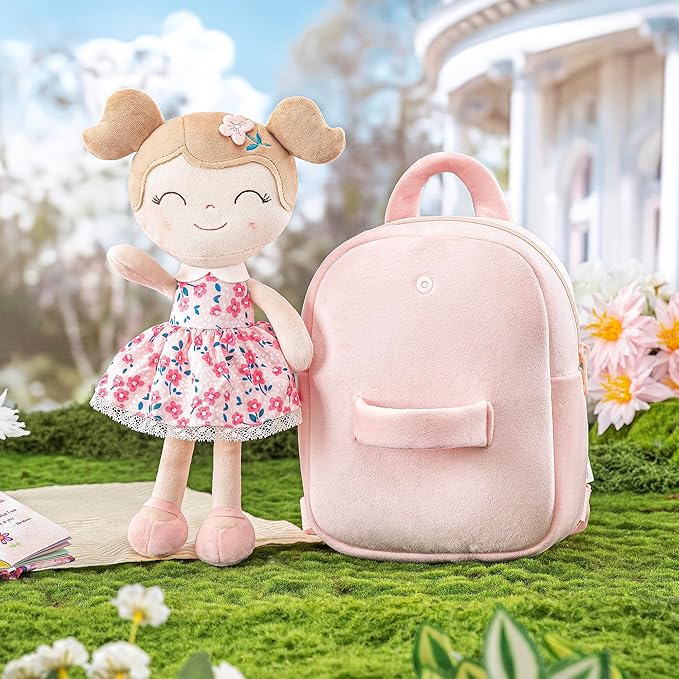 Gloveleya Toddler Backpack Baby Girl Gift Plush Bag Diaper Bag Plush Printed Sakura Backpack 9 Inches