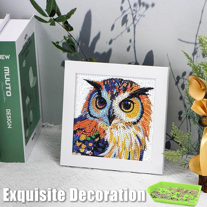 geesfayan Diamond Art Kits for Kids Ages 8-12,6 Inch DIY Gem Art Painting with 7 Inch Frame, Complete Starter Kit for Beginners, Creative Arts & Crafts Gift for Girls & Boys (Owl)