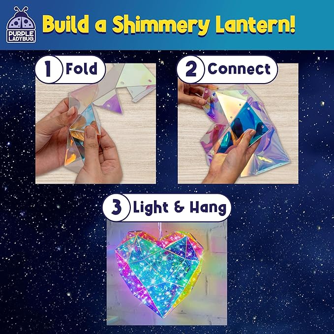 Prismic Heart-Shaped DIY Lantern Craft Kit - Brithday Gifts for Kids 8-12, Gifts for 8-12 Years Old Summer, 3D Light-Up Room Decor for Girls, Creative Night Light Arts & Crafts Set for Kids