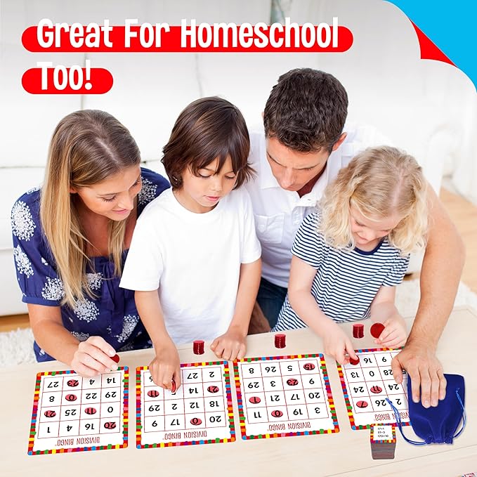 SpriteGru Multiplication & Division Bingo Game, 360 Math Problems, 2 Educational Math Board Game for Kindergarten and Preschool Kids 4-8, Perfect for Classroom & at Home