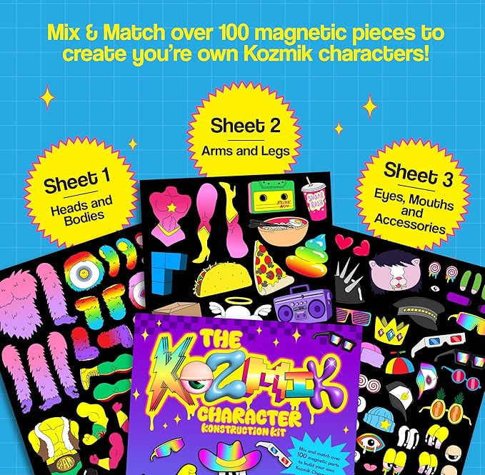 Kozmik World Magnet Toy - Craft Kit for Kids - Kozmik Character Konstruction Kit - Magnetic Play Set - 100+ Magnetic Pieces - Magnets for Kids & Adults - Screen Free Fun