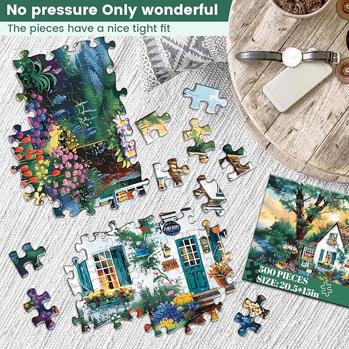 500 Pieces Jigsaw Puzzles for Adults–Spring Garden Patio Puzzle for Adults Children Elderly–Recycled Paper Puzzle 500 Pieces–Glossy, Sturdy Pieces Challenging Family Game Great Gift Idea (20.5x15in)