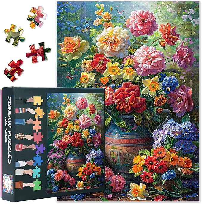 1000 Piece Jigsaw Puzzle for Adults Flowers in Pots Jigsaw Puzzles Still Life Jigsaw Puzzle Challenging Puzzle Perfect for Game Finished Size 19.5 x 27.5 Inch