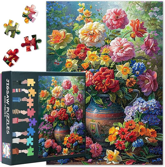1000 Piece Jigsaw Puzzle for Adults Flowers in Pots Jigsaw Puzzles Still Life Jigsaw Puzzle Challenging Puzzle Perfect for Game Finished Size 19.5 x 27.5 Inch