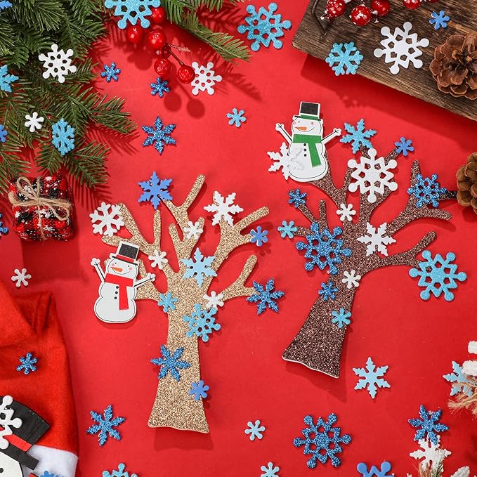 224 Pcs Winter Foam Stickers Self Adhesive Snowflake Tree Snowman Glitter Christmas Foam Sticker for Craft Art Family Activity Xmas