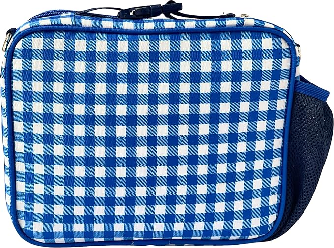 Yumbox Kids Lunch Bag, Holds Lunch Box and Water Bottle, 3 Ways to Carry, Zip Closure, Inside Zipper Netting, Wipe Clean Fabric with EVA lining for extra insulation (Vichy Blue)
