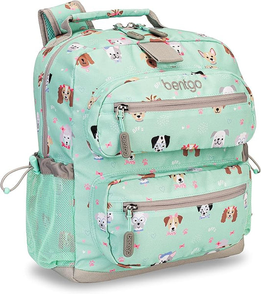 Bentgo Kids Backpack - Lightweight 14” Backpack in Fun Prints for School, Travel, & Daycare, Ideal for Ages 4+, Roomy Interior, Durable & Water-Resistant Fabric, & Loop for Lunch Bag (Puppy Love)