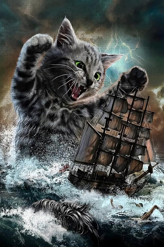 Sea Monster Titan Cat,300 Pieces. Wooden Puzzle,Stress Relief Toys Children's Learning Supplies Puzzle Toys Parenting Games Great Gifts Jigsaw Puzzles Size:15.7x11 in and 1:1 Original Picture Poster